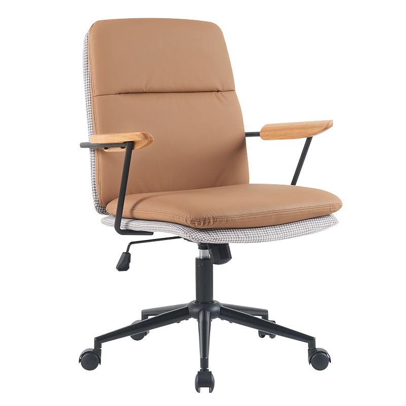 كرسي مكتب منزلي ذو وسادة مزدوجة من الخشب الأصفر الترابي (X-5135)